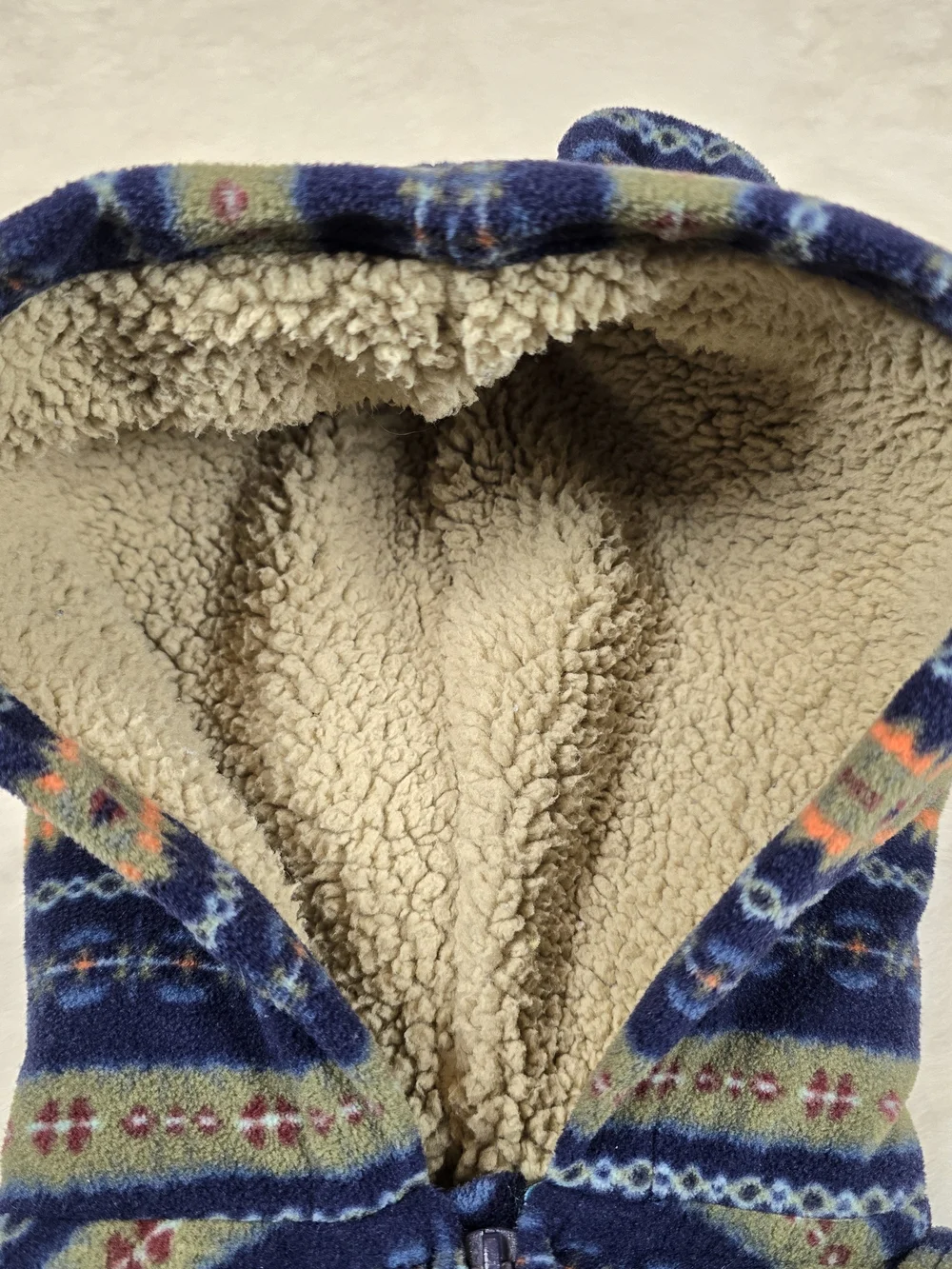 Carter's Navy Patterned Fleece Sherpa-Lined Hooded One-Piece
